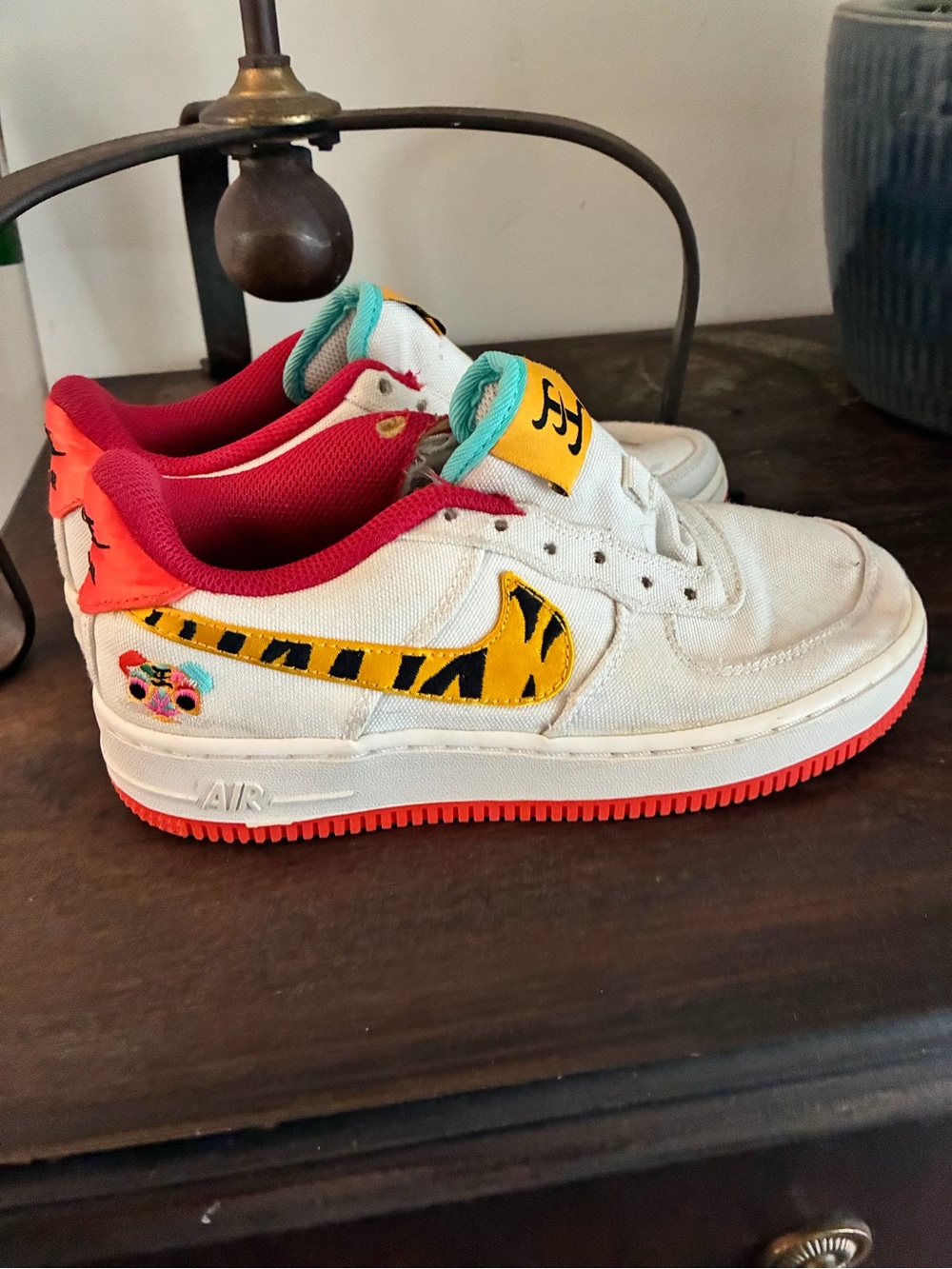 Kids White Nike Air Force 1 limited edition Year of the Tiger